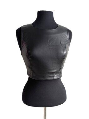Black Faux Leather Crop Top | Size S